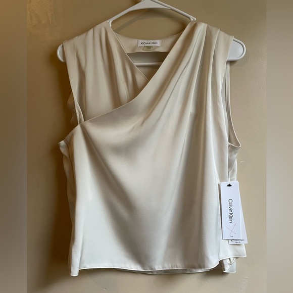 NWT Calvin Klein suit separates career blouse sleeveless cream sz L office - Picture 2 of 10